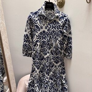 Navy and White Patterned Dress